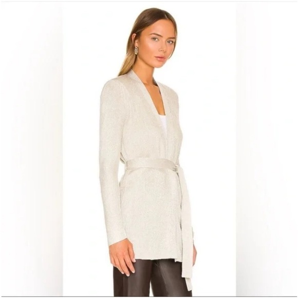 L’Agence Rhea Open Front Tie Knit Cardigan Sweater Gold Women’s Large Hybrid - Picture 1 of 9